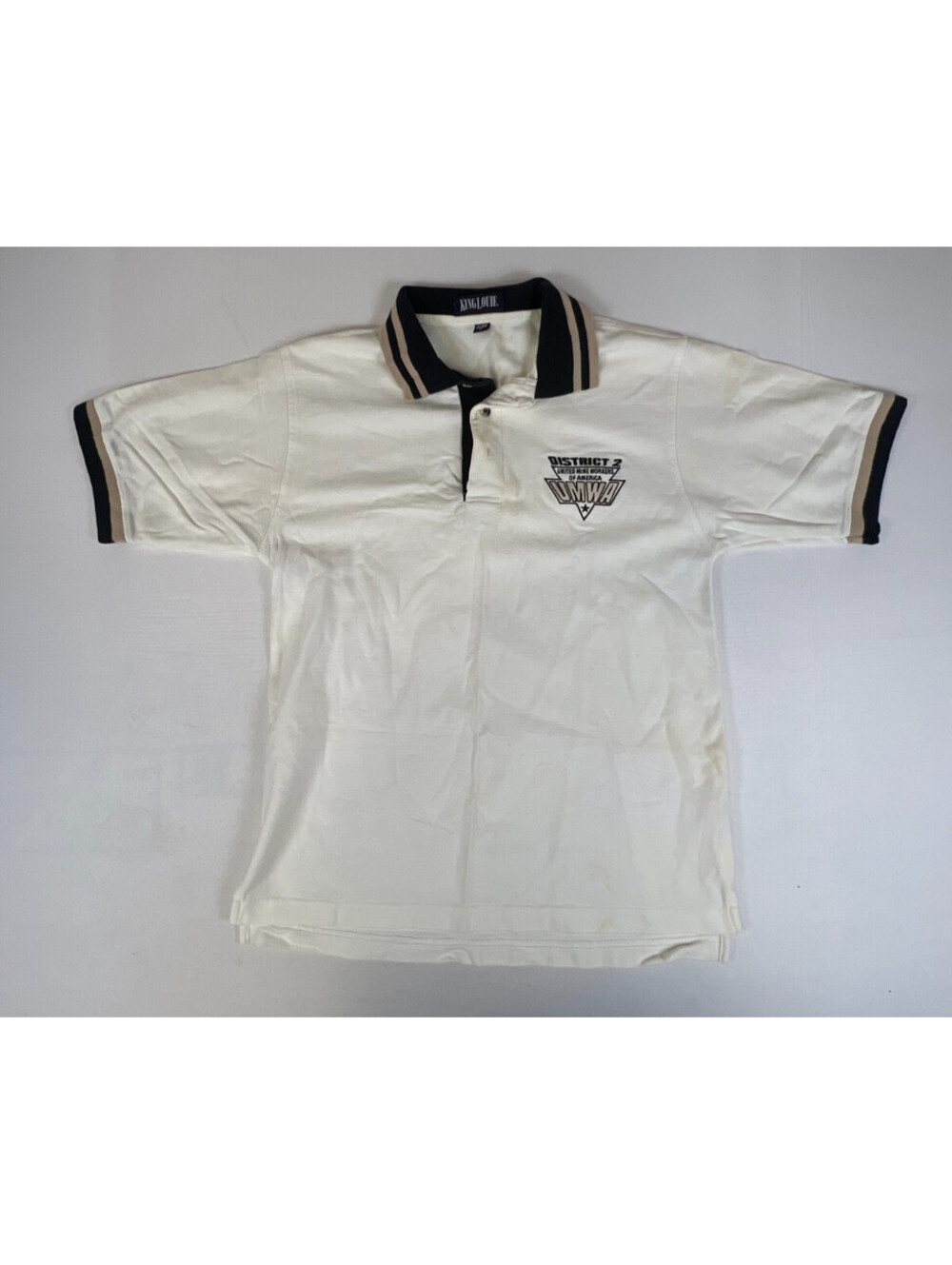 King Louie Vintage Men M White UMWA District 2 Union Made in USA Polo Shirt